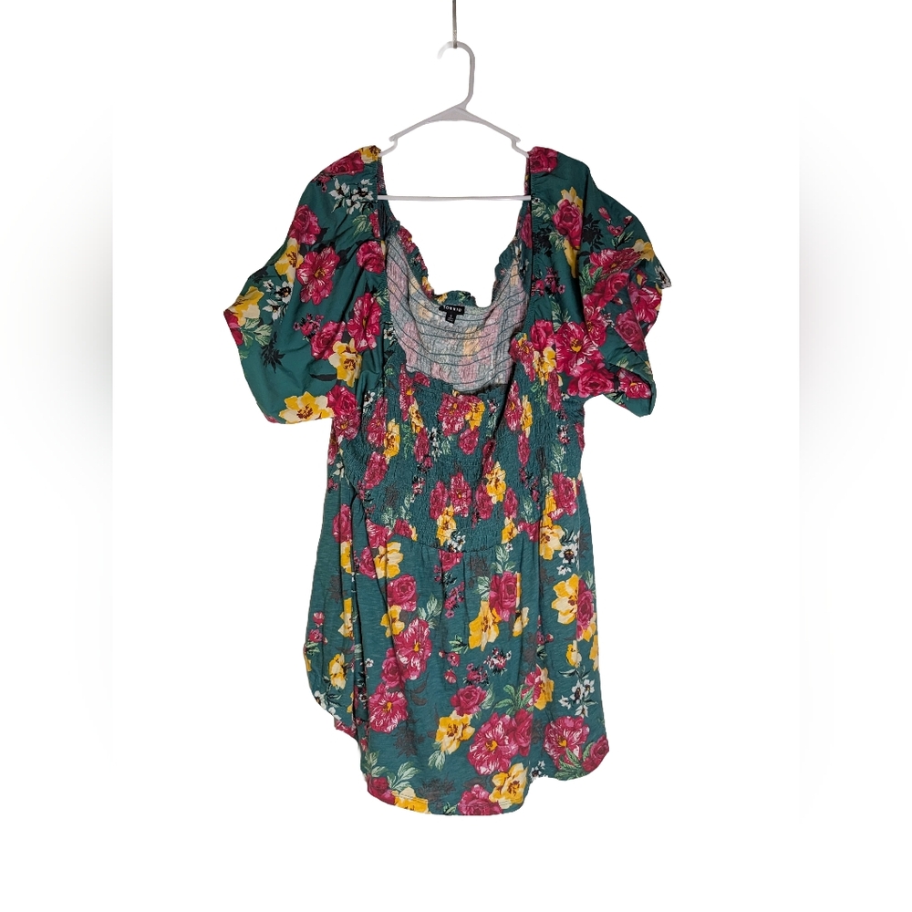 Torrid Teal Floral Blouse